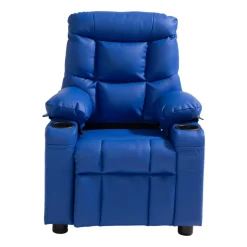 VEVOR Kids Reclining Chair, Toddler Recliner with 2 Cup Holders and 4 Pockets, 107° to 126° Adjustable Back, Easy-to-Clean PU Leather Recliner Couch with Footrest, for Boys, Girls & Children (Blue)