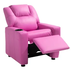VEVOR Kids Reclining Chair, Toddler Recliner with Cup Holder, 101° to 121° Adjustable Backrest, Easy-to-Clean PU Leather Recliner Couch with Footrest, 90 lbs Load, for Boys & Girls, Children (Pink)