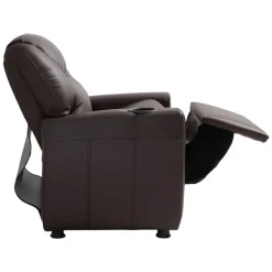 VEVOR Kids Reclining Chair, Toddler Recliner with Cup Holder, 101° to 121° Adjustable Backrest, Easy-to-Clean PU Leather Recliner Couch with Footrest, 90 lbs Load, for Boys & Girls, Children (Brown)
