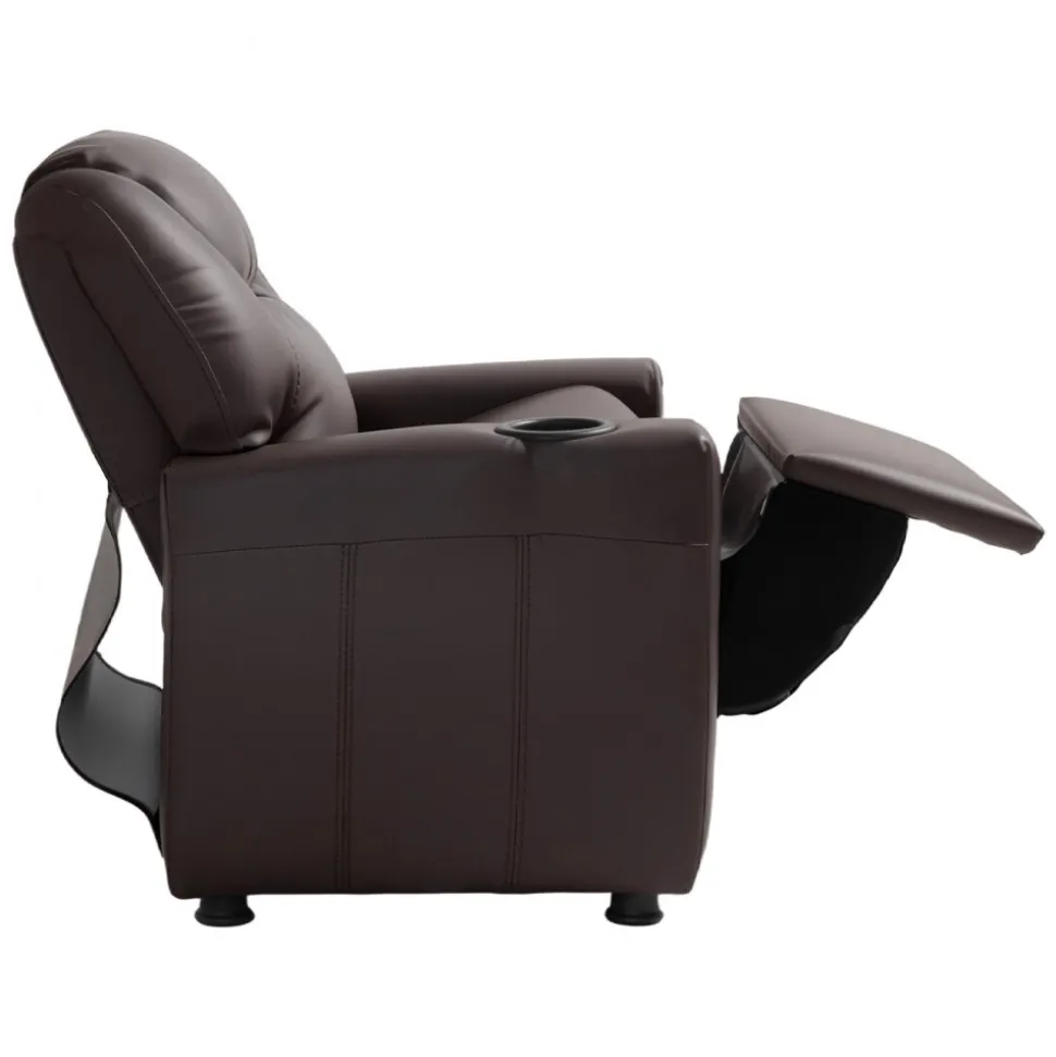 VEVOR Kids Reclining Chair, Toddler Recliner with Cup Holder, 101° to 121° Adjustable Backrest, Easy-to-Clean PU Leather Recliner Couch with Footrest, 90 lbs Load, for Boys & Girls, Children (Brown)