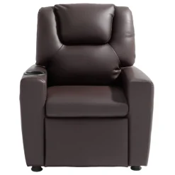 VEVOR Kids Reclining Chair, Toddler Recliner with Cup Holder, 101° to 121° Adjustable Backrest, Easy-to-Clean PU Leather Recliner Couch with Footrest, 90 lbs Load, for Boys & Girls, Children (Brown)