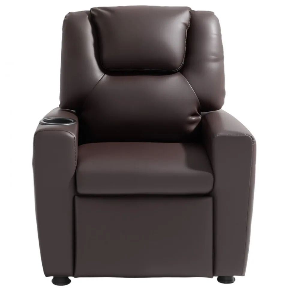 VEVOR Kids Reclining Chair, Toddler Recliner with Cup Holder, 101° to 121° Adjustable Backrest, Easy-to-Clean PU Leather Recliner Couch with Footrest, 90 lbs Load, for Boys & Girls, Children (Brown)
