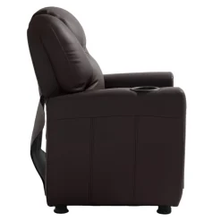 VEVOR Kids Reclining Chair, Toddler Recliner with Cup Holder, 101° to 121° Adjustable Backrest, Easy-to-Clean PU Leather Recliner Couch with Footrest, 90 lbs Load, for Boys & Girls, Children (Brown)