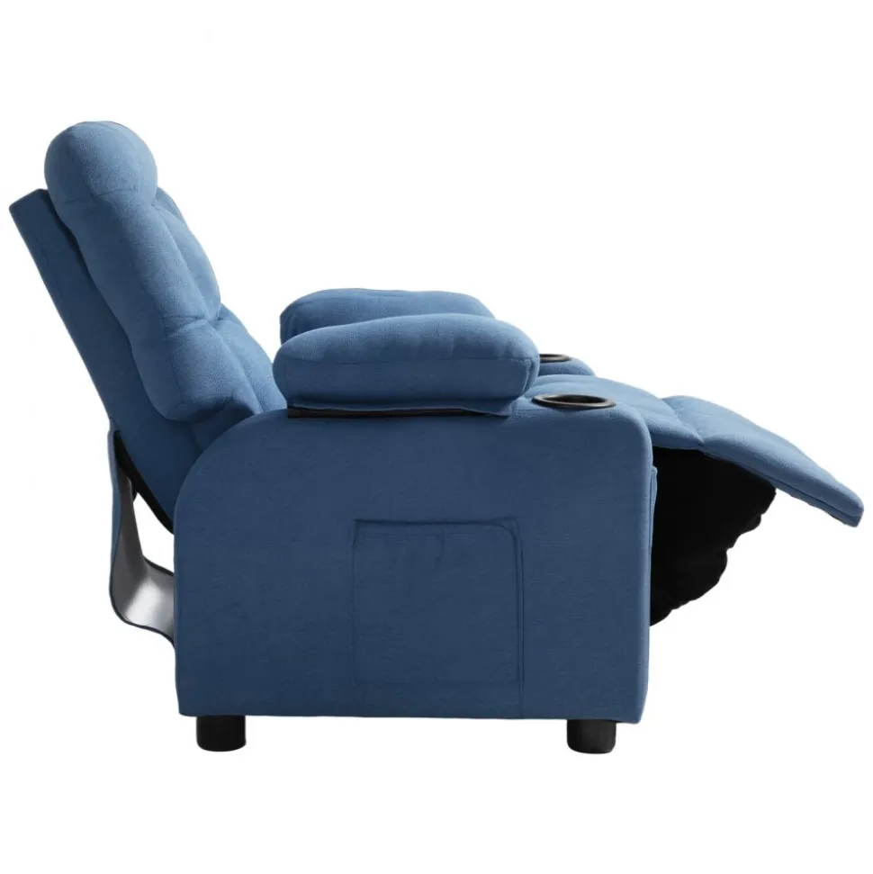 VEVOR Kids Reclining Chair, Toddler Recliner with Cup Holders and Pockets, 107° to 126° Adjustable Backrest, Breathable Polyester Fabric Recliner Couch with Footrest, for Boys & Girls, Children(Blue)