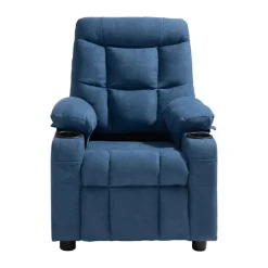 VEVOR Kids Reclining Chair, Toddler Recliner with Cup Holders and Pockets, 107° to 126° Adjustable Backrest, Breathable Polyester Fabric Recliner Couch with Footrest, for Boys & Girls, Children(Blue)