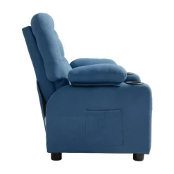 VEVOR Kids Reclining Chair, Toddler Recliner with Cup Holders and Pockets, 107° to 126° Adjustable Backrest, Breathable Polyester Fabric Recliner Couch with Footrest, for Boys & Girls, Children(Blue)