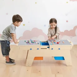 VEVOR Kids Reversible Wooden Activity Table, Multi-Purpose Activity Play Table with 200 Building Bricks & 3 Storage Bins for Kids 3+ Years, Large Storage Space, Present for Boys & Girls, Natural