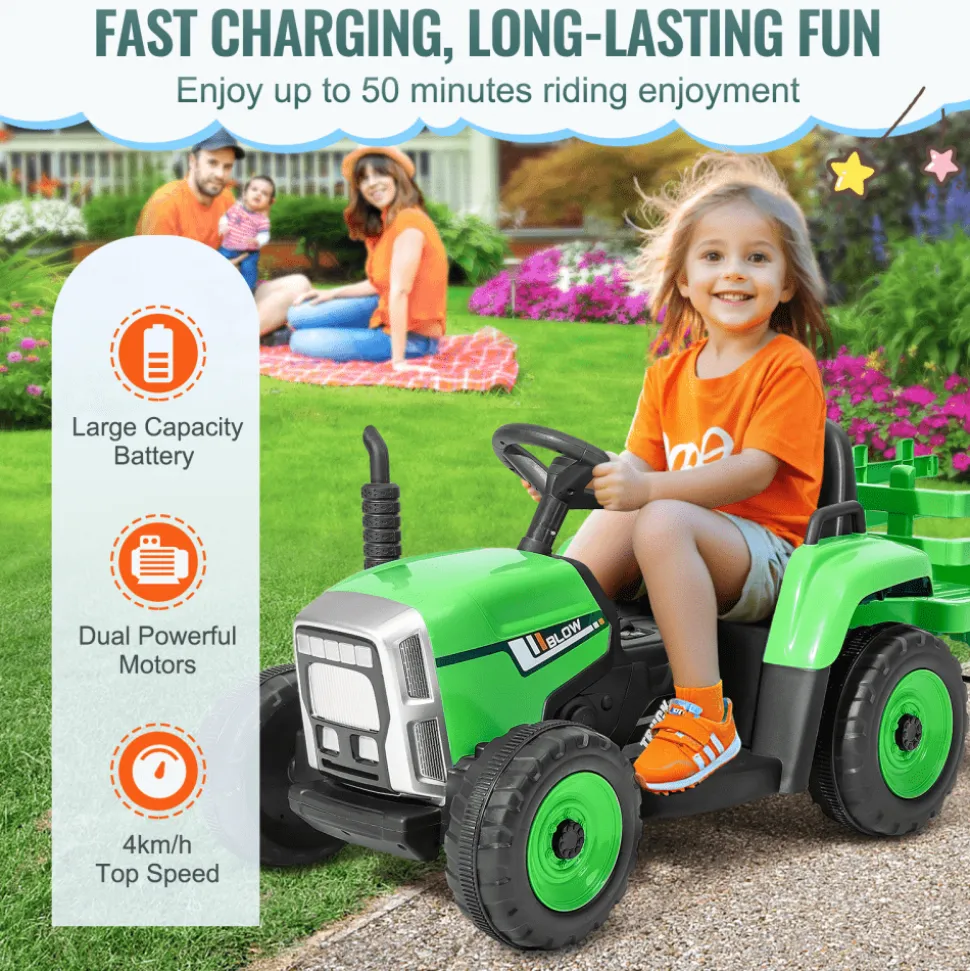 VEVOR Kids Ride on Tractor 12V Electric Toy Tractor with Trailer Remote Control