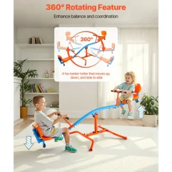 VEVOR Kids Seesaw, 300 lbs Load Capacity, Sit and Spin Teeter Totter with Easy-Grip Handles, Kids Outdoor Playground Equipment, Outside Toys, Swiveling 360 Degrees Rotating for Children Aged 3+