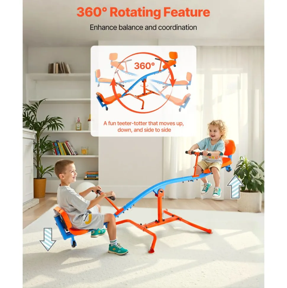 VEVOR Kids Seesaw, 300 lbs Load Capacity, Sit and Spin Teeter Totter with Easy-Grip Handles, Kids Outdoor Playground Equipment, Outside Toys, Swiveling 360 Degrees Rotating for Children Aged 3+