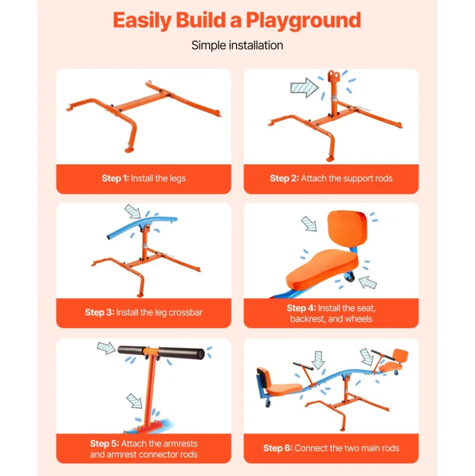 VEVOR Kids Seesaw, 300 lbs Load Capacity, Sit and Spin Teeter Totter with Easy-Grip Handles, Kids Outdoor Playground Equipment, Outside Toys, Swiveling 360 Degrees Rotating for Children Aged 3+