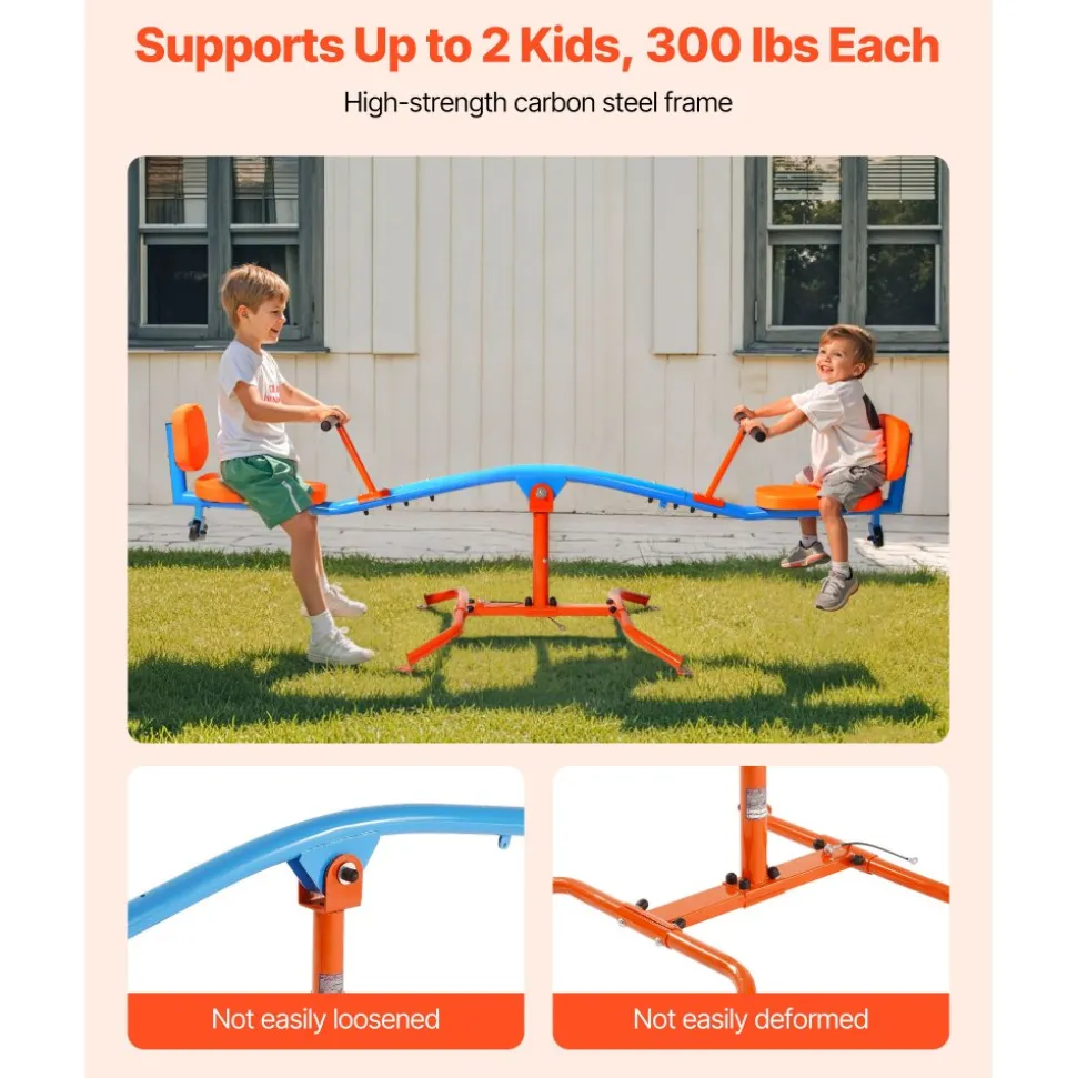 VEVOR Kids Seesaw, 300 lbs Load Capacity, Sit and Spin Teeter Totter with Easy-Grip Handles, Kids Outdoor Playground Equipment, Outside Toys, Swiveling 360 Degrees Rotating for Children Aged 3+