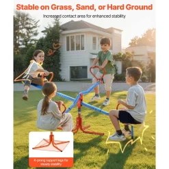 VEVOR Kids Seesaw, 110 lbs Load Capacity per Seat, Sit and Spin Teeter Totter with 4-prong Support Legs, Kids Outdoor Playground Equipment, Swiveling 360 Degrees Rotating for Children Aged 3+, 4 Seats
