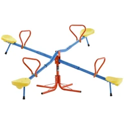 VEVOR Kids Seesaw, 110 lbs Load Capacity per Seat, Sit and Spin Teeter Totter with 4-prong Support Legs, Kids Outdoor Playground Equipment, Swiveling 360 Degrees Rotating for Children Aged 3+, 4 Seats