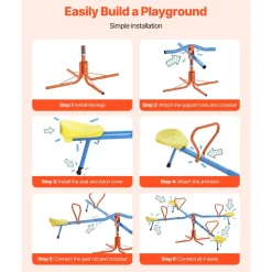 VEVOR Kids Seesaw, 110 lbs Load Capacity per Seat, Sit and Spin Teeter Totter with 4-prong Support Legs, Kids Outdoor Playground Equipment, Swiveling 360 Degrees Rotating for Children Aged 3+, 4 Seats