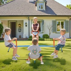 VEVOR Kids Seesaw, 110 lbs Load Capacity per Seat, Sit and Spin Teeter Totter with 4-prong Support Legs, Kids Outdoor Playground Equipment, Swiveling 360 Degrees Rotating for Children Aged 3+, 4 Seats