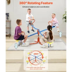 VEVOR Kids Seesaw, 110 lbs Load Capacity per Seat, Sit and Spin Teeter Totter with 4-prong Support Legs, Kids Outdoor Playground Equipment, Swiveling 360 Degrees Rotating for Children Aged 3+, 4 Seats