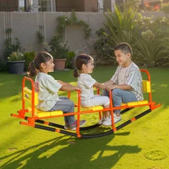 VEVOR Kids Seesaw, 200 lbs Load Capacity, Metal Rocking Teeter Totter with Handles, Toddler Seesaw for Children Aged 3+, Kids Outdoor Playground Equipment for Lawn, Backyard, Playground, 2 Seats