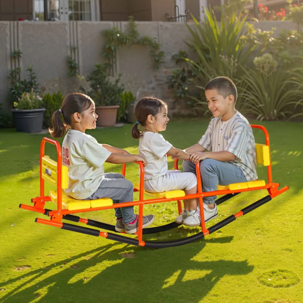 VEVOR Kids Seesaw, 200 lbs Load Capacity, Metal Rocking Teeter Totter with Handles, Toddler Seesaw for Children Aged 3+, Kids Outdoor Playground Equipment for Lawn, Backyard, Playground, 2 Seats