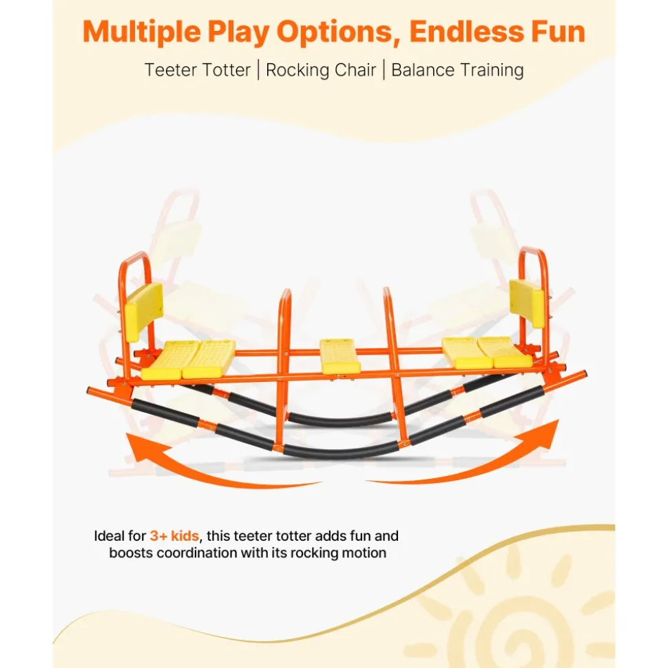 VEVOR Kids Seesaw, 200 lbs Load Capacity, Metal Rocking Teeter Totter with Handles, Toddler Seesaw for Children Aged 3+, Kids Outdoor Playground Equipment for Lawn, Backyard, Playground, 2 Seats
