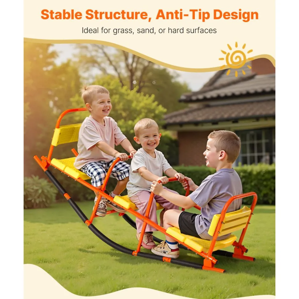 VEVOR Kids Seesaw, 200 lbs Load Capacity, Metal Rocking Teeter Totter with Handles, Toddler Seesaw for Children Aged 3+, Kids Outdoor Playground Equipment for Lawn, Backyard, Playground, 2 Seats