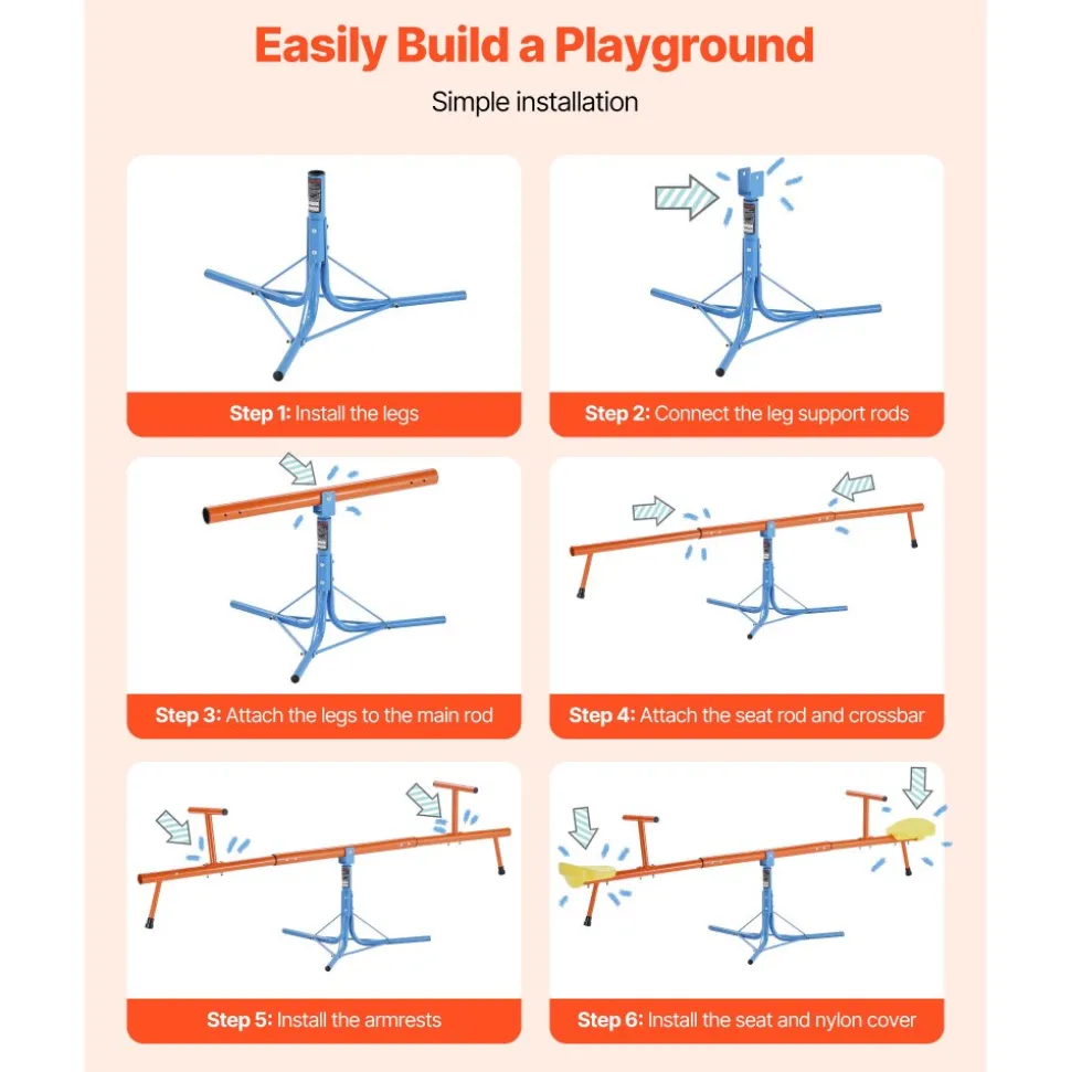 VEVOR Kids Seesaw, 100 lbs Load Capacity per Seat, Sit and Spin Teeter Totter with 3-prong Support Legs, Kids Outdoor Playground Equipment, Swiveling 360 Degrees Rotating for Children Aged 3+