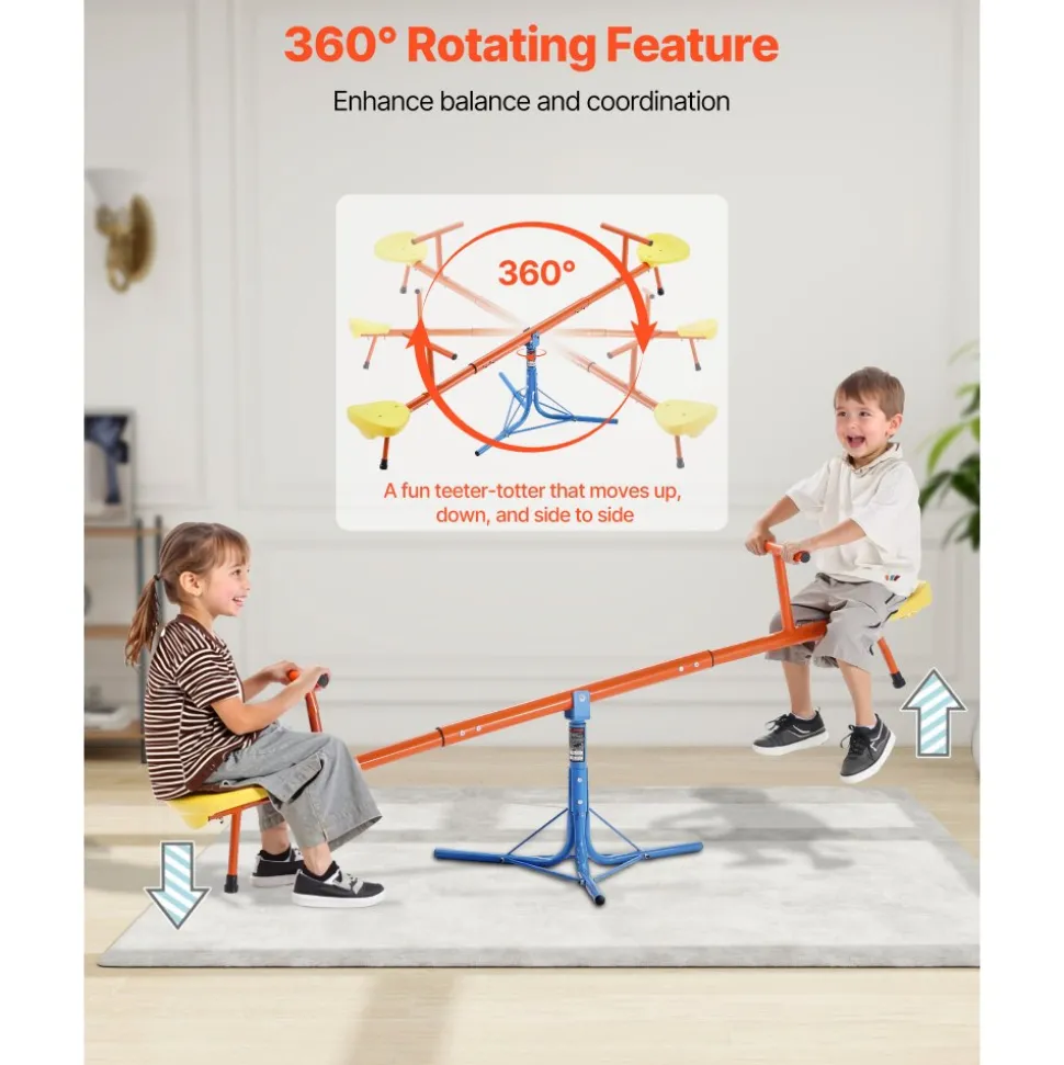 VEVOR Kids Seesaw, 100 lbs Load Capacity per Seat, Sit and Spin Teeter Totter with 3-prong Support Legs, Kids Outdoor Playground Equipment, Swiveling 360 Degrees Rotating for Children Aged 3+
