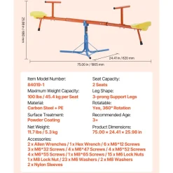 VEVOR Kids Seesaw, 100 lbs Load Capacity per Seat, Sit and Spin Teeter Totter with 3-prong Support Legs, Kids Outdoor Playground Equipment, Swiveling 360 Degrees Rotating for Children Aged 3+