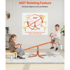 VEVOR Kids Seesaw, 100 lbs Load Capacity per Seat, Sit and Spin Teeter Totter with 4-prong Support Legs, Kids Outdoor Playground Equipment, Swiveling 360 Degrees Rotating for Children Aged 3+