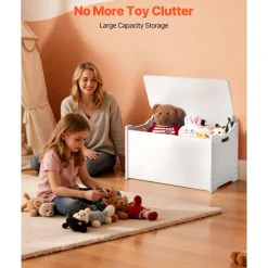 VEVOR Kids Storage Bench, Wooden Toy Box Chest with Backrest, Large Storage Cabinet with Safety Hinge, Toddlers Storage Bench for Playroom, Living Room or Entryway, 23.5 x 14.5 x 21.46 in, White