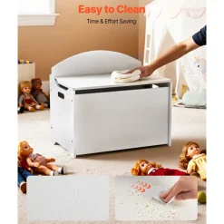 VEVOR Kids Storage Bench, Wooden Toy Box Chest with Backrest, Large Storage Cabinet with Safety Hinge, Toddlers Storage Bench for Playroom, Living Room or Entryway, 23.5 x 14.5 x 21.46 in, White