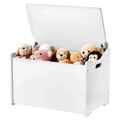 VEVOR Kids Storage Bench, Wooden Toy Box Chest with Backrest, Large Storage Cabinet with Safety Hinge, Toddlers Storage Bench for Playroom, Living Room or Entryway, 23.5 x 14.5 x 21.46 in, White