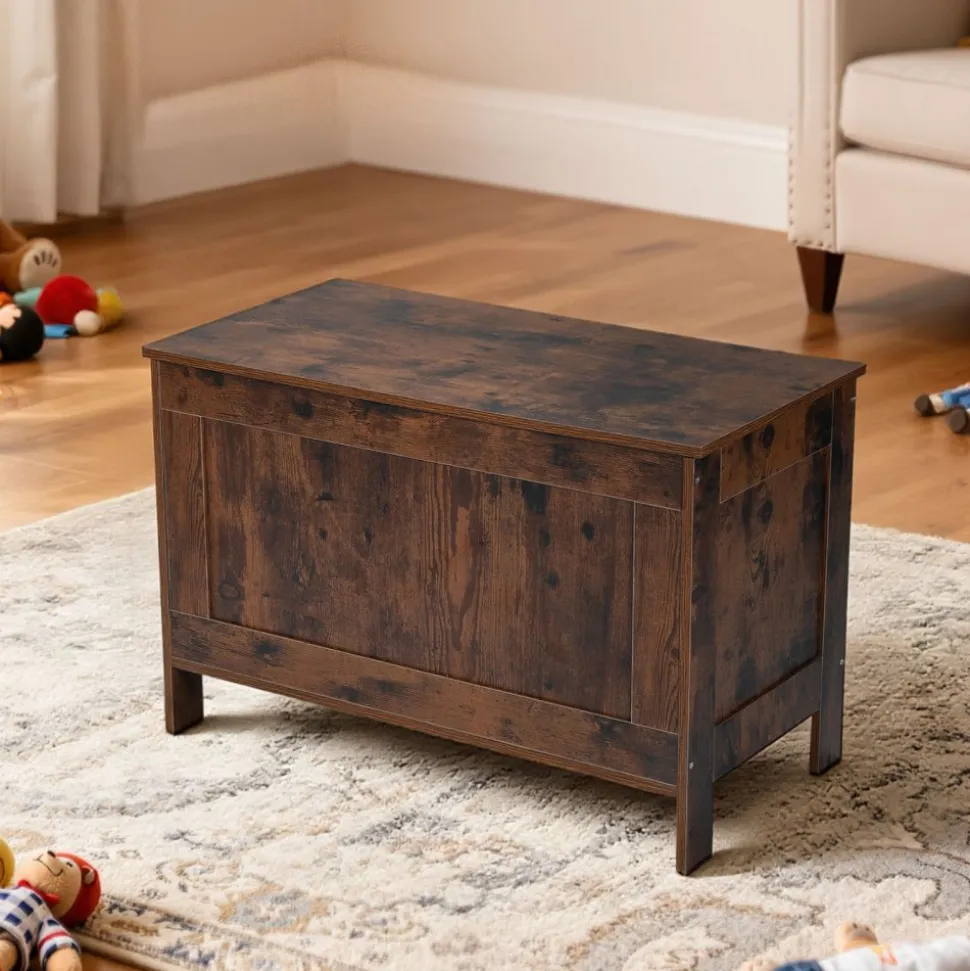 VEVOR Kids Storage Bench, Wooden Toy Box Chest, Large Storage Cabinet with Safety Hinge, Toddlers Retro Storage Bench for Playroom, Living Room or Entryway, 29.7 x 15.3 x 18.9 in, Easy Assembly, Brown