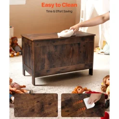 VEVOR Kids Storage Bench, Wooden Toy Box Chest, Large Storage Cabinet with Safety Hinge, Toddlers Retro Storage Bench for Playroom, Living Room or Entryway, 29.7 x 15.3 x 18.9 in, Easy Assembly, Brown