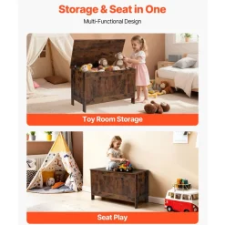 VEVOR Kids Storage Bench, Wooden Toy Box Chest, Large Storage Cabinet with Safety Hinge, Toddlers Retro Storage Bench for Playroom, Living Room or Entryway, 29.7 x 15.3 x 18.9 in, Easy Assembly, Brown