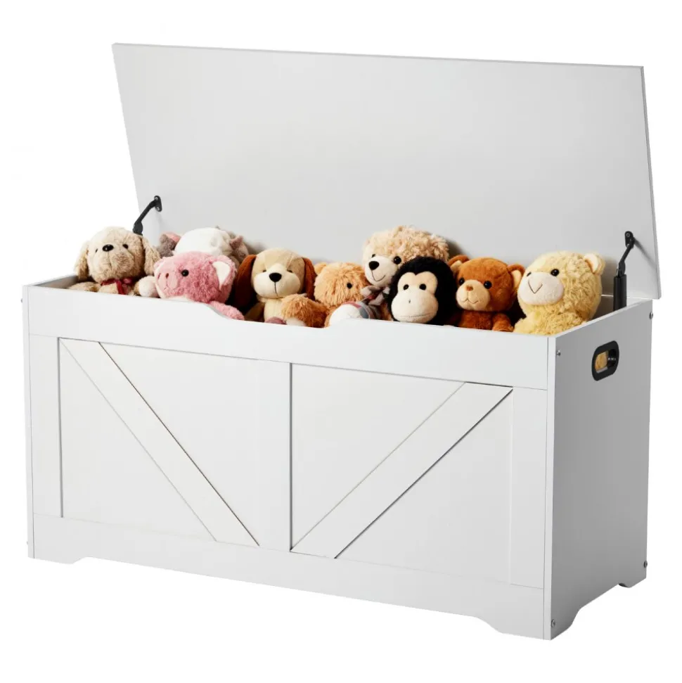 VEVOR Kids Storage Bench, Wooden Toy Box Chest, Large Storage Cabinet with Safety Hinge, Toddlers Storage Bench for Playroom, Living Room or Entryway, Easy Assembly, 38.98 x 15.55 x 18.9 in, White