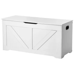 VEVOR Kids Storage Bench, Wooden Toy Box Chest, Large Storage Cabinet with Safety Hinge, Toddlers Storage Bench for Playroom, Living Room or Entryway, Easy Assembly, 38.98 x 15.55 x 18.9 in, White