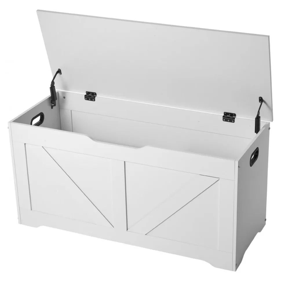 VEVOR Kids Storage Bench, Wooden Toy Box Chest, Large Storage Cabinet with Safety Hinge, Toddlers Storage Bench for Playroom, Living Room or Entryway, Easy Assembly, 38.98 x 15.55 x 18.9 in, White