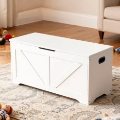VEVOR Kids Storage Bench, Wooden Toy Box Chest, Large Storage Cabinet with Safety Hinge, Toddlers Storage Bench for Playroom, Living Room or Entryway, Easy Assembly, 38.98 x 15.55 x 18.9 in, White