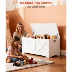 VEVOR Kids Storage Bench, Wooden Toy Box Chest, Large Storage Cabinet with Safety Hinge, Toddlers Storage Bench for Playroom, Living Room or Entryway, Easy Assembly, 38.98 x 15.55 x 18.9 in, White
