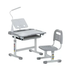 VEVOR Kids Study Chair and Desk Set, Study Desk and Chair for Kids with Table Lamp, Adjustable Height & 0-40° Tilted Desktop Kids Desk and Chair, Children Study Table for Bedroom & Study Room, Grey