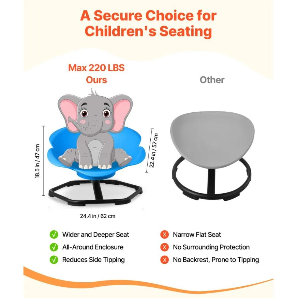 VEVOR Kids Swivel Chair, 220 lbs Capacity, Cylinder Shape Sensory Spinning Chair, Autistic Kids Sensory Toy Seat with Non-Slip Metal Base, Toddler Sit & Spin Seat for Coordination Balance Focus, Blue