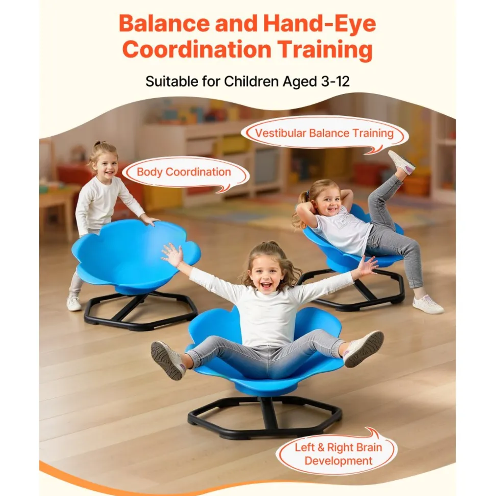 VEVOR Kids Swivel Chair, 220 lbs Capacity, Cylinder Shape Sensory Spinning Chair, Autistic Kids Sensory Toy Seat with Non-Slip Metal Base, Toddler Sit & Spin Seat for Coordination Balance Focus, Blue