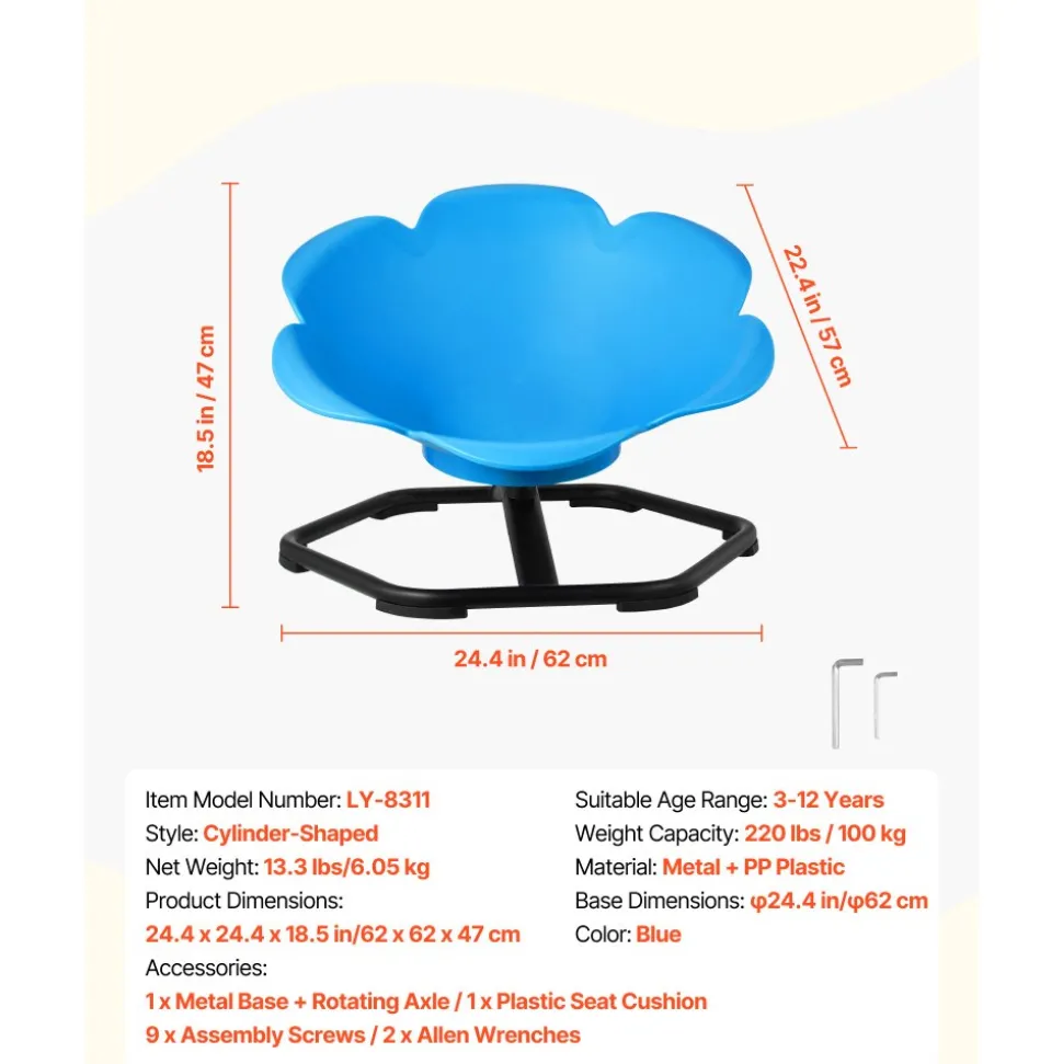 VEVOR Kids Swivel Chair, 220 lbs Capacity, Cylinder Shape Sensory Spinning Chair, Autistic Kids Sensory Toy Seat with Non-Slip Metal Base, Toddler Sit & Spin Seat for Coordination Balance Focus, Blue
