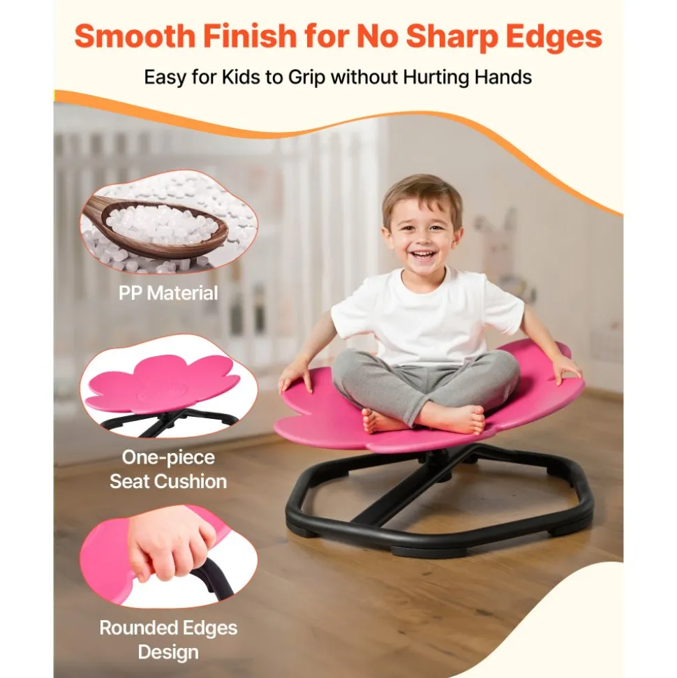 VEVOR Kids Swivel Chair, 220 lbs Capacity, Sensory Spinning Chair, Autistic Kids Sensory Toy Seat with Non-Slip Metal Base, Round Shape Toddler Sit & Spin Seat for Coordination Balance Focus, Orange