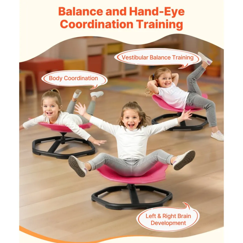 VEVOR Kids Swivel Chair, 220 lbs Capacity, Elephant Shape Sensory Spinning Chair, Autistic Kids Sensory Toy Seat with Non-Slip Metal Base, Toddler Sit & Spin Seat for Coordination Balance Focus, Red