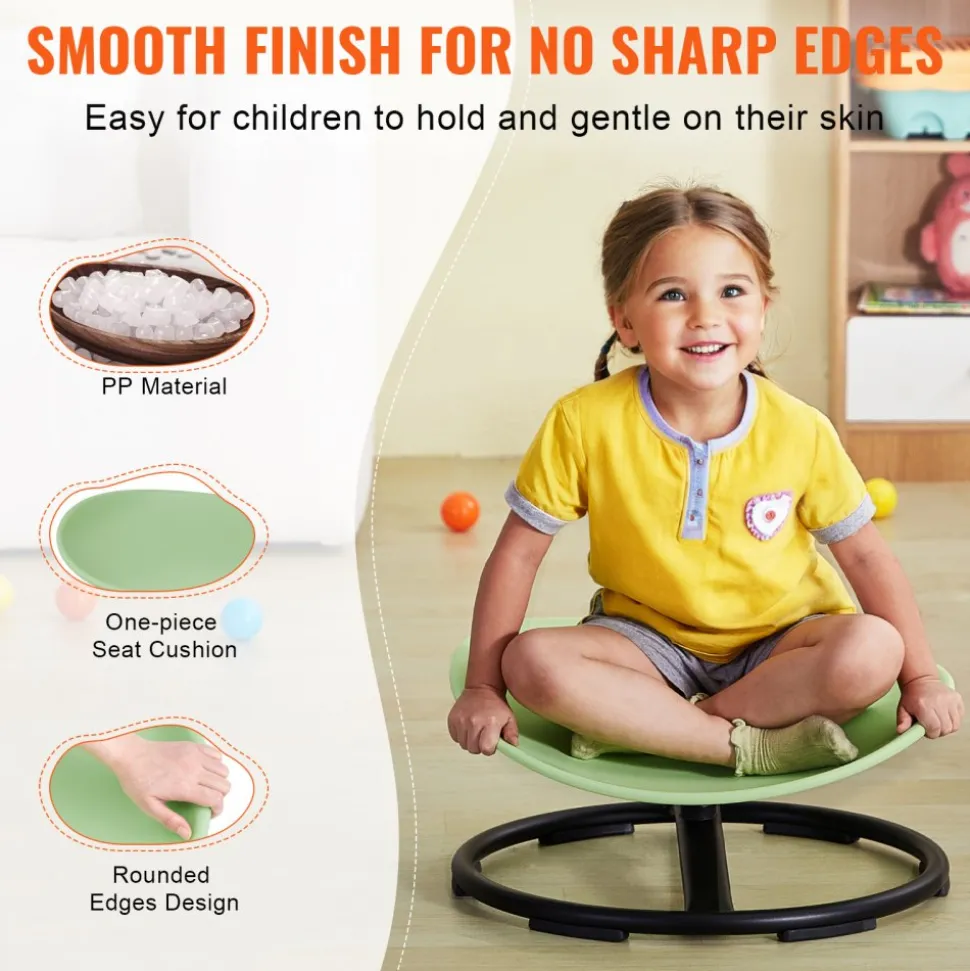 VEVOR Kids Swivel Chair, 220 LBS Capacity, Sensory Spinning Chair, Autistic Kids Sensory Toy Chair with Non-Slip Metal Base, Toddler Sit and Spin Chair for Coordination Balance Focus Training Green