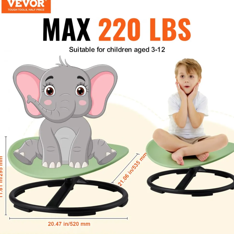 VEVOR Kids Swivel Chair, 220 LBS Capacity, Sensory Spinning Chair, Autistic Kids Sensory Toy Chair with Non-Slip Metal Base, Toddler Sit and Spin Chair for Coordination Balance Focus Training Green