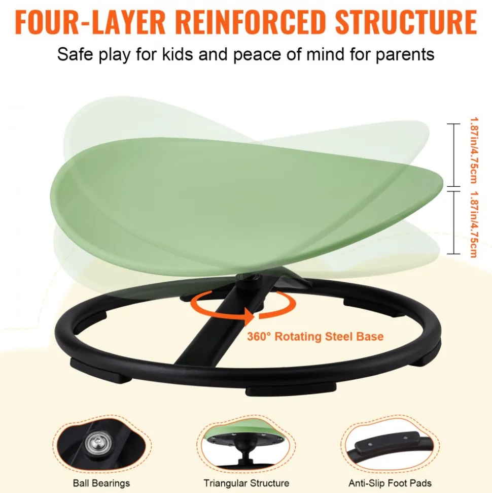 VEVOR Kids Swivel Chair, 220 LBS Capacity, Sensory Spinning Chair, Autistic Kids Sensory Toy Chair with Non-Slip Metal Base, Toddler Sit and Spin Chair for Coordination Balance Focus Training Green