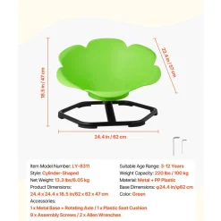 VEVOR Kids Swivel Chair, 220 lbs Capacity, Cylinder Shape Sensory Spinning Chair, Autistic Kids Sensory Toy Seat with Non-Slip Metal Base, Toddler Sit & Spin Seat for Coordination Balance Focus, Green